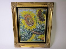 Sonnenblumen Gemälde, altgoldfb. Prunkrahmen, ~ 54,5x44 cm  VV431