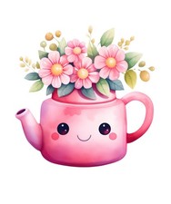 Watercolour teapot flowers 9x9