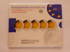 BRD, 5 x 2 Euro Sammlermünzset 2015, 30 Jahre EU-Flagge, im Folder, spiegelglanz