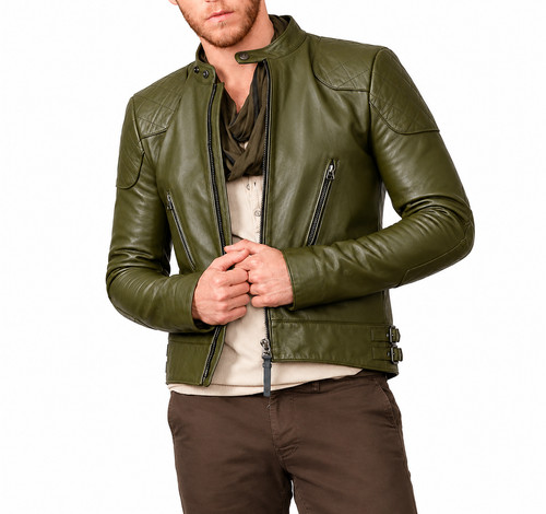 Herren grün lederjacke - grün,