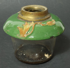 Alte Majolika Petroleumlampe Majolikalampe Lampe Lampen Oberteil Glas Einsatz