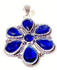 LONDON BLAU TOPAS EDELSTEIN SCHMUCK ANHÄNGER HANDGEFRTIGT 925 Sterling SILBER