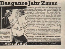 HANAU, Werbung 1936, HÖHENSONNE-Original Hanau