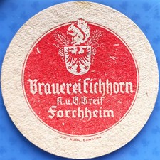 Alter Bierdeckel Brauerei Eichhorn Greif Forchheim um 1940-50 mit Impressum