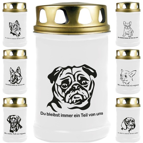 Grabkerze weiß motiv hunde - weiß,