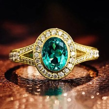 Ring in Gold mit grünem Zirkonia Stein - Damen Gr. 55-63 vergoldet - oval 9mm