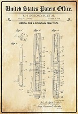 mrdeco Blechschild 30x40cm Patent Entwurf Füllfederhalter Pistole 1958