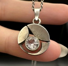 Finnland Sten & Laine Modernist Bergkristall Anhänger + Kette 925 Silber 