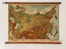 Schulwandkarte Rollkarte Lehrtafel 1947 Wandkarte Nordasien Karl Wenschow