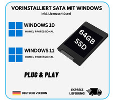 64GB SSD Festplatte mit vorinstallierten Windows 10 / Windows 11 PC Notebook