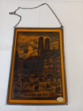 BLEIGLASBILD München um 1830, Dom, Vintage Handarbeit, ca.23,7 x 16,3cm m. Kette
