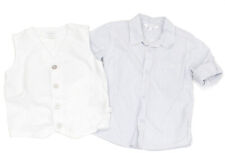 KANZ Langarm-Hemd Krempel-Ärmel hellblau gestreift und Weste weiß - Gr. 86