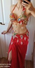 Rotes ägyptisches professionelles Bauchtanzkostüm Größe Small UK 6-8