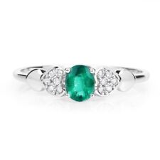 14k Weiss Gold Natürlich Sambianischer Smaragd & Diamanten Edelstein Damen Ring