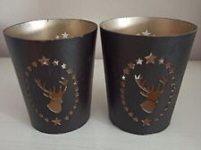 2 Metall Teelichthalter Windlichter? Hirsch?Sterne schwarz Gold Shabby Chic?