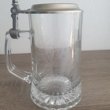 Bierhumpen aus Glas mit Zinndeckel, 0,5 Liter