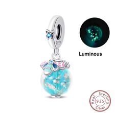 leuchtende Kugel Blau Charm Anhänger Silber S925 Geschenk Gliederarmband Frauen