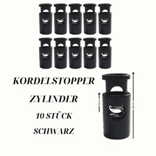 10 Kordelstopper 1-Loch schwarz Zylinder 28mm Anorak Schnürsenkel Stopper