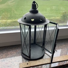 große schwarze Deko-Laterne m. Glasscheiben, gebr.