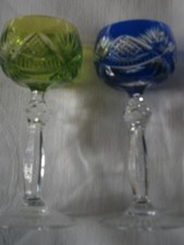 2 St.Bleikristall Römer blau, grün, mundgeblasen, handgeschliffen, Schnapsgläser