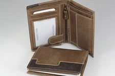 ANTIK - LOOK ECHTES LEDER GELDBÖRSE PORTEMONAIE BI-COLOUR HOCH-FORMAT 5602H