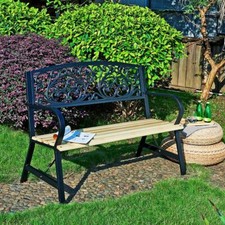Gartenbank Outdoor Holz Metall Picknick 2 Sitzer Terrassenmöbel Rustikales Eisen