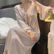 Damen Spitzenrand Kunstseide Satin Nachthemd Nachtwäsche Schlafanzüge Prinzessin