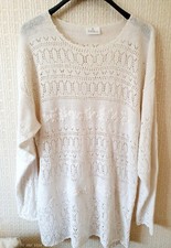 Damen-Long-Pullover,  Kunststricken Lochmuster/Stickerei, Ramie / Baumwolle, 46