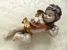 Vintage Holz Engel Putte mit Laute handgeschnitzt Barock Stil Gröden Grödnertal