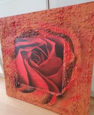 3D Bild Rose Relief auf Holzrahmen Handgefertigt Neuwertig 