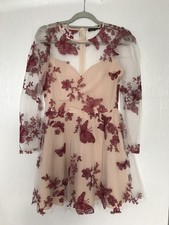 Damenkleid Abendkleid Verlobungskleid Spitze Transparent Creme Rot Gr. M NEU TOP