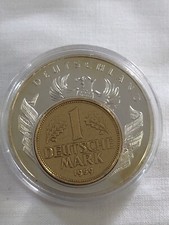 Münze - Medaille - "1 DM Inlay vergoldet 1990 / Raub der Europa" - PP in Kapsel