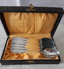 6 Kaffeelöffel,  Alpacca verchromt, 14,5 cm lang, im Etui