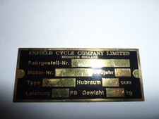 Typenschild id-plate Royal Enfield Schild Motorrad oldtimer tag Messing s78 s99