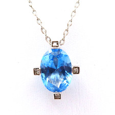 DIAMONIQUE Halskette + Anhänger 925 Sterling Silber Necklace Farbstein Blau *F