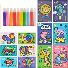 Sandbilder Kinder Set 10 Flaschen Farbsand 12 Blatt Sandkunst-Malkarten
