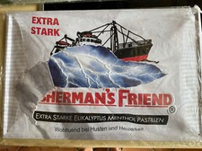 FISHERMAN'S FRIEND Blechschild GB um 1990 TOP Fischkutter Bonbon ca. 60 X 40 cm