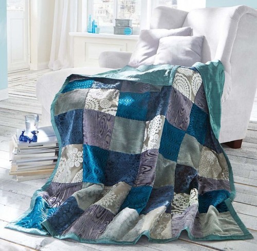 Patchwork decke azur - patchwork,