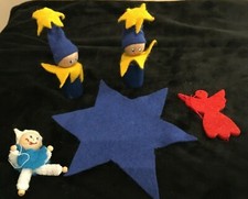 2 Figuren Holz Filz Blau Gelb Sterne Zwerge Deko Spielfiguren