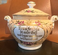 Schüssel mit Deckel Striegauer Porzellanfabrik (1920-1933) mit Tischgebet  RAR