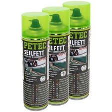 PETEC 71650 Seilfett Seilfettspray Drahtseilfett Zahnradfett Fettspray 3x 500ml