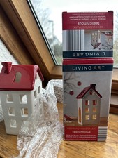 Living Art Teelichthaus Haus Teelicht Kerzenhaus Weiß rot Kerze