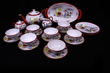 Porzellan Tee Service Japanisches Dekor 7 Personen roter Rand 20 Teile Asien