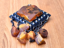 Vintage Baltische Bernsteinbrosche Bernsteinanhängern Messingsockel UdSSR 1970