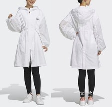 Adidas Damen Trenchcoat Windbeaker Mantel Wind Jacke Oversize Modern weiß/gold