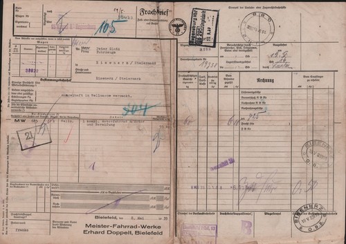 Frachtbrief 1939 erhard - frachtbrief, 1939,