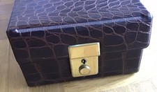 Original Vintage Transportbox Aufbewahrung Audio Cassetten Kroko Optik braun