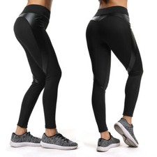 Damen Yoga Leggings Push Up Hose Schwarz Fitness Gym Sporthose Jogging S M L XL