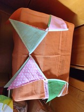 Wimpel Kette - Stoff  - 8 Wimpel - Grün/Rosa Töne