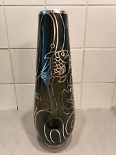 große antike Silver Overlay Glas Vase Spahr Motiv Fische 41 cm